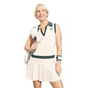 Prince Pickleball Sleeveless Pleated Dress Women L White Green Navy Z3253 NWT